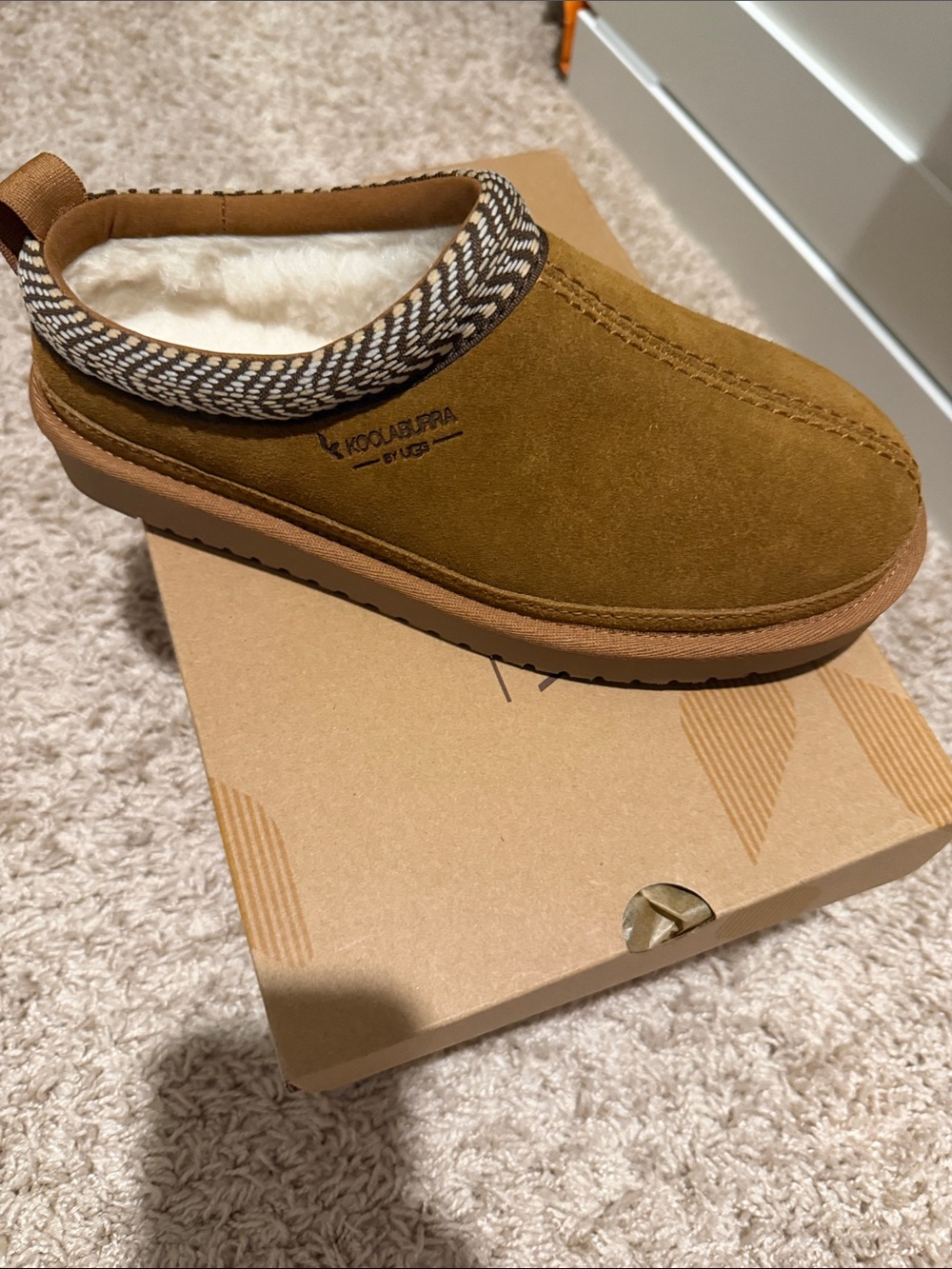 Koolaburra Kids Chestnut Brown Suede Slip-On Clog with Faux Shearling
